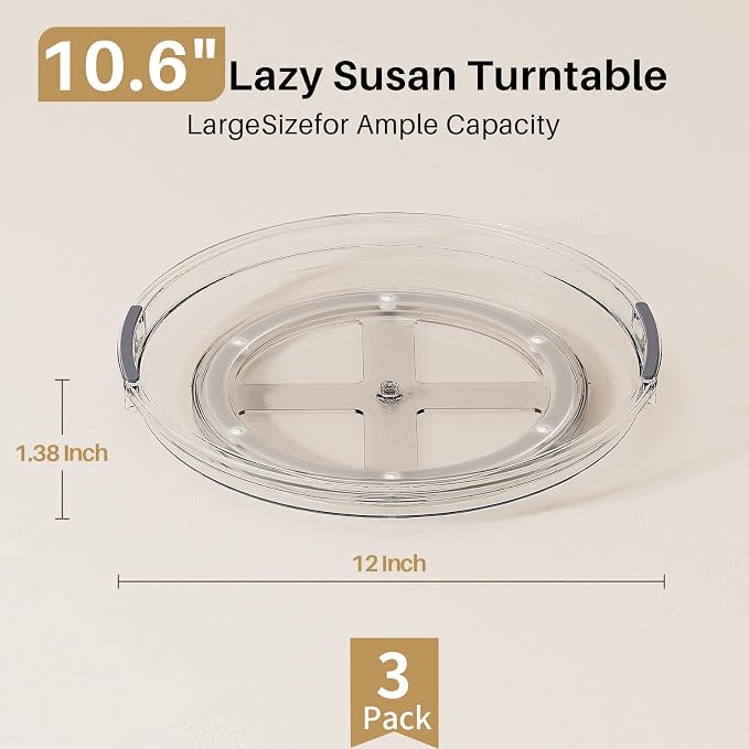 LAMU 3 Pack 10.6'' Lazy Susan Organizer Turntable for Cabinet, Pantry Organizers and Storage, Rotating Condiment Organizer for Kitchen, Table Top, Fridge, Countertop, Spice Organization