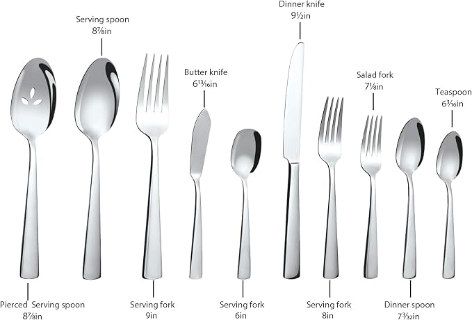 65 Piece Silverware Flatware Cutlery Set, Stainless Steel Fork Spoon Knife Sets for 12, Dishwasher Safe,Ergonomic Design Size and Weight