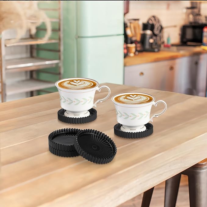 Glass Drink Coaster Set of 5- Coasters for Desk Coffee Table Black Coasters | Modern Round Cup Mats, Glass Coasters Coffee Table Decor for Kitchen, Bar, Dining Room, Living Room, Office