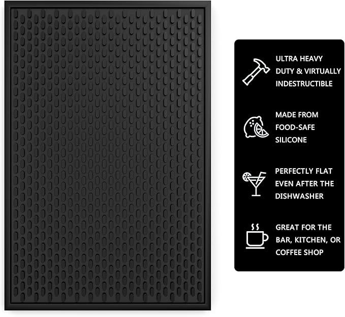 AXIESO Bar Mat 18 x 12 in - Silicone Coffee Bar Mats for Countertop | 1/2 in thick, heat-resistant, food-safe drip mat; non-slip dish drying mat for kitchen counters, restaurants and glassware