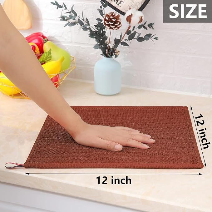 Homaxy 100% Cotton Waffle Weave Kitchen Dish Cloths 18-Pack, Rust | 12 x 12 Inches, Ultra Soft Absorbent Dish Towels, Quick Drying Dish Rags with Hanging Loop