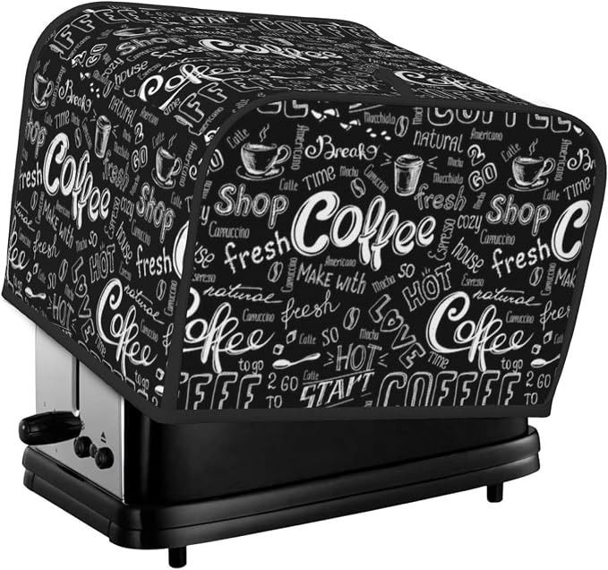 Toaster Cover 4 Slice with Coffee Pattern Dustproof Bread Maker Cover Fingerprint Bakeware Protection Wide Slot Toaster Bag Reusable Kitchen Small Appliance Cover