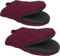 1 Pair Short Oven Mitts - Silicone Kitchen Oven Gloves High Heat Resistant 500℉, Mini Oven Mits with Non-Slip Grip Surfaces and Hanging Loop for BBQ, Baking, Cooking and Grilling (Dark Red)