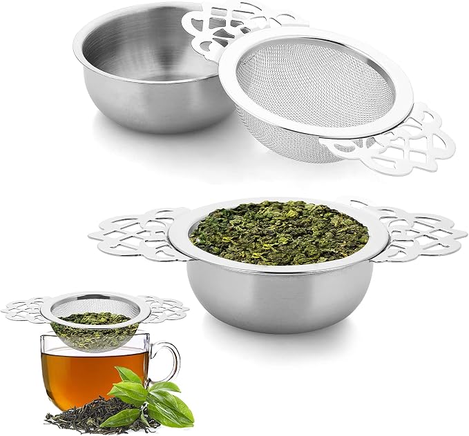 2 Pack Small Fine Mesh Tea Strainers with Bowl, Stainless Steel Loose Tea Infusers Strainers 7 cm Diameter Tea Filter with Double Wing Extender Ideal for Loose Tea Juice Coffee Filter