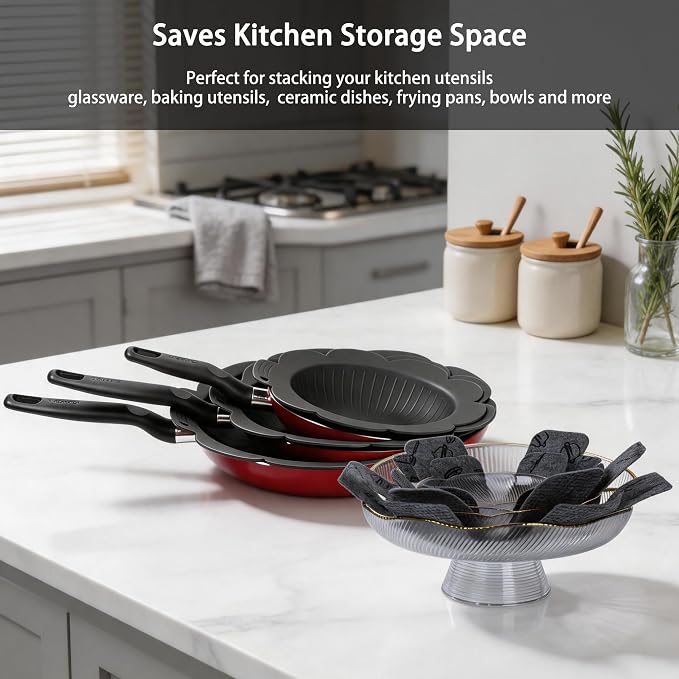 Pan Protectors&Separators for Stacking Silicone,Pan and Pot Protectors | (Include 8",10",12") 3pcs Thicker,Pan Scratch Protector Nonstick Frying Pans &More Reusable,Dishwasher Safe