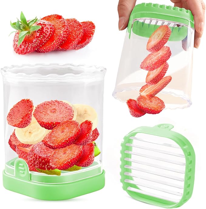 Creative Strawberry Slicer, Detachable Cutter with Push Plate (Green)