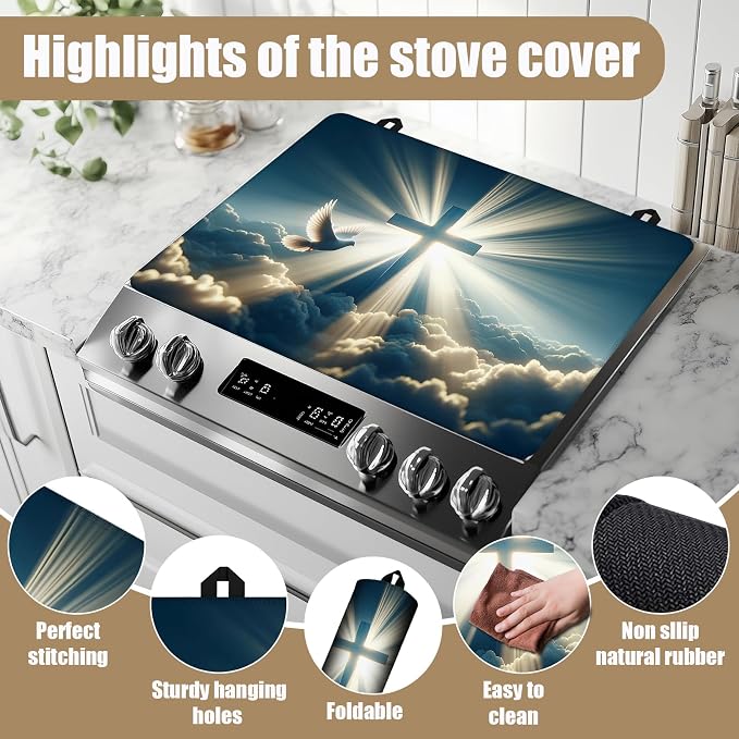 Blessed Cross Heaven Stove Top Covers for Electric Stove, Electric Gas Stove Pad Heat Resistant Range Cooktop Protector for Home Decor Kitchen 28"x20"