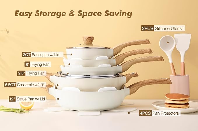 SENSARTE Ceramic Cookware Sets, Pots and Pans Set Non stick, 14 Piece Induction Cookware, Non toxic Healthy Non Stick Kitchen Cooking Set, with Frying Pans Set, PFAS PTFE PFOA PFOS Free