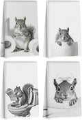 Jztco 4 Pcs Funny Squirrel Hand Towels, Squirrel Gifts Reusable Dish Towels | Cute Animal Waffle Weave Hand Towel for Bathroom Restroom Decor, Squirrels Lovers Gifts for Women Mom 24x14 Inch