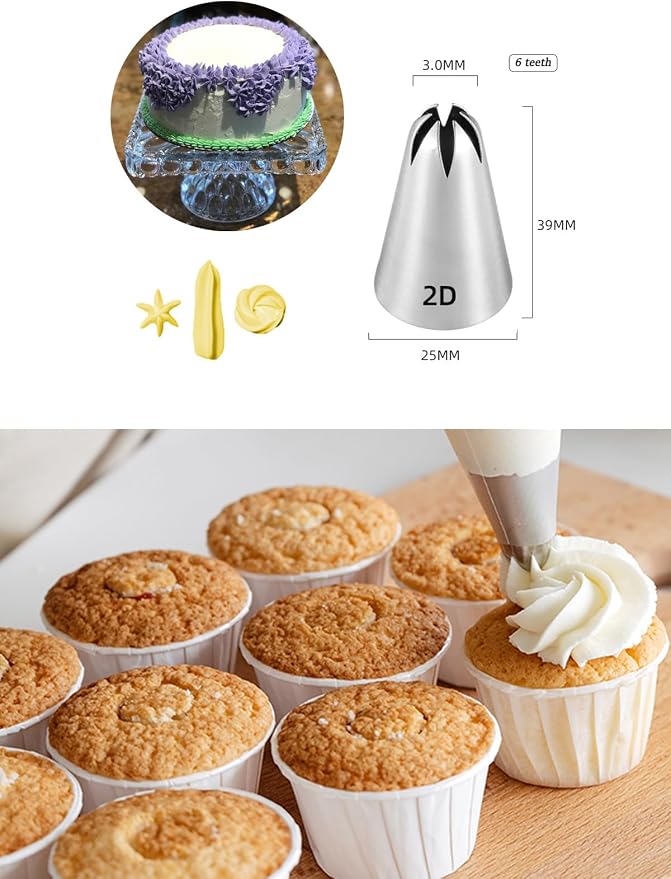 1M 2D 2F Piping Tips Set with 20 Bags, Large Cake Decorating Tips