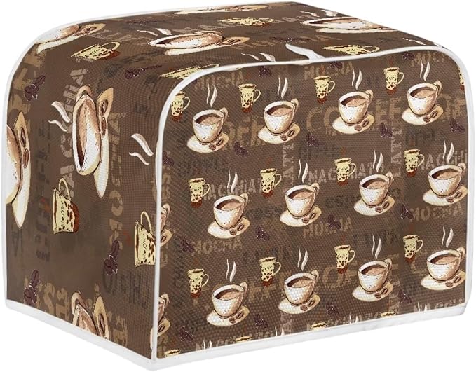 Coffee Print Two Slice Toaster Cover, Kitchen Small Appliance Covers Home Table Decoration Microwave Oven Dustproof Cover Keep From Dirty Stain, Brown