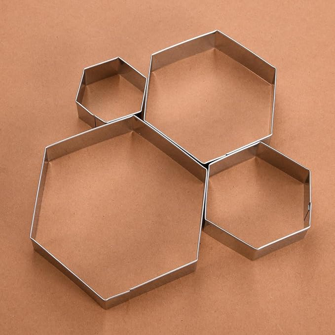 Regular Hexagon Cookie Cutter Set Large Stainless Steel Honeycomb Geometric Frame Plaque Cookie Cutters Shapes Molds 1 Inch Depth