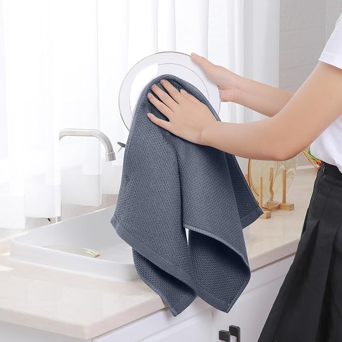 Homaxy 100% Cotton Waffle Weave Kitchen Towels, 5-Pack, Dark Grey | 13 x 28 Inches, Ultra Soft Absorbent Dish Towels, Quick Drying Cleaning Towels