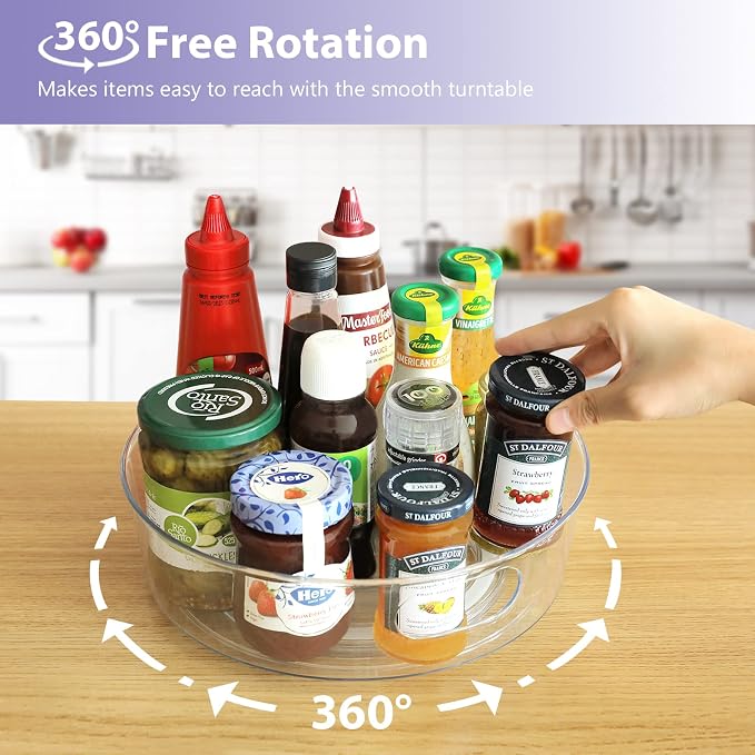 Guzon 4 Pack Lazy Susan Turntable, 11.5" Rotating Organizer with Handles | Pantry Organizers and Storage, Clear BPA-Free Spice Rack for Cabinet, Kitchen, Refrigerator, Table Top, Pantry, Countertop