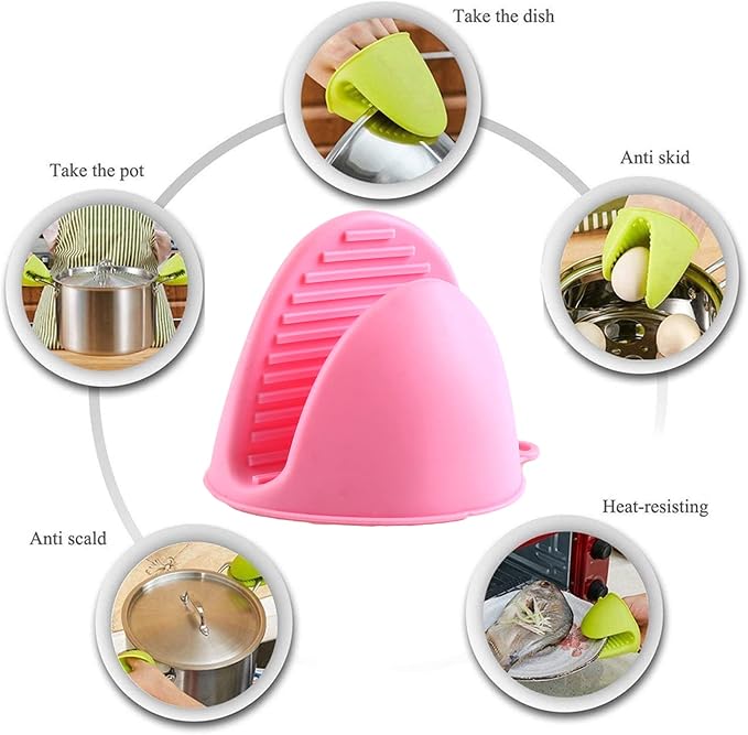 2 Pairs Mini Oven Gloves Silicone Oven Mitts Yellow and Pink | Silicone Heat Resistant Cooking Pinch Mitts Potholder for Kitchen Cooking & Baking