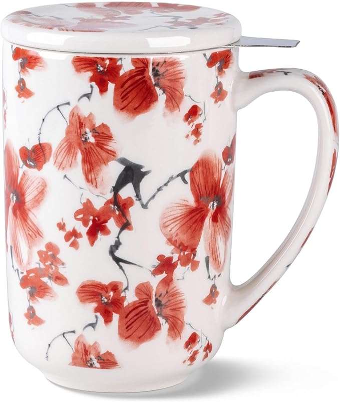 AmorArc Tea Cup With Infuser and Lid, 18oz Loose Leaf Tea Mug With Steeper | Porcelain Tea Mug With Infuser and Lid, Large Strainer Tea Cup with Lid for Tea, Coffee Mug for House-warming Birthday Gift