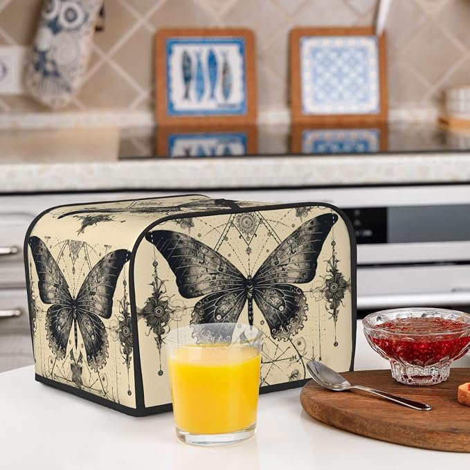 4 Slice Toaster Cover Butterfly Goth Vintage Tarot Dust Proof Washable Kitchen Appliance Cover with Pocket, Oxford Fabric Countertop Toaster Protector for Standard Toasters Small Appliances