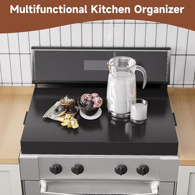 BJADE'S Stove Cover Board - 30"x22"x3" Gas/Electric Range Top Cover with Anti-Slip Feet, Kitchen Organizer & Noodle Board, Black Cooktop Protector for Counter Space Expansion