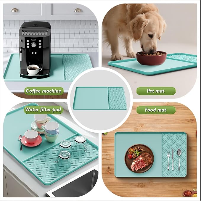 Silicone Coffee Mat with Raised Edges 19" x 12" – Waterproof Countertop Mat, Coffee Maker Pad, Espresso Machine Mat, Heat Resistant Dish Drying Mat