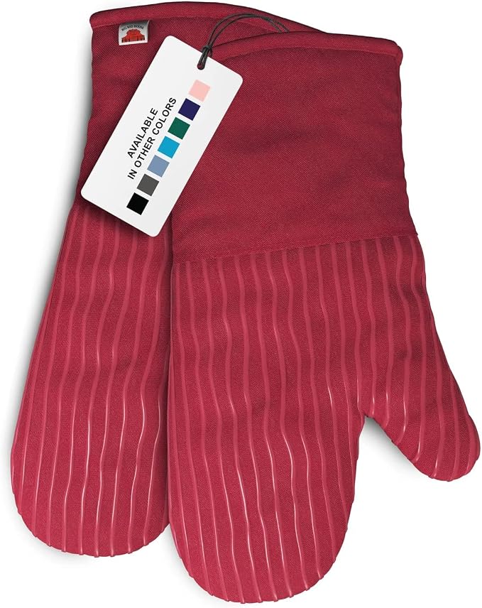 Silicone Oven Mitts - Red Set of 2-12.5" - Heat Resistant to 536 F / 280 C Kitchen Gloves - Professional Grade Protection Hot Cooking Baking