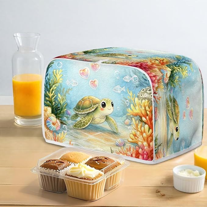 Sea Turtle Print Bread Machine Cover Coral Print Toaster Cover 4 Slice Wide Slot Small Kitchen Appliance Covers for Home