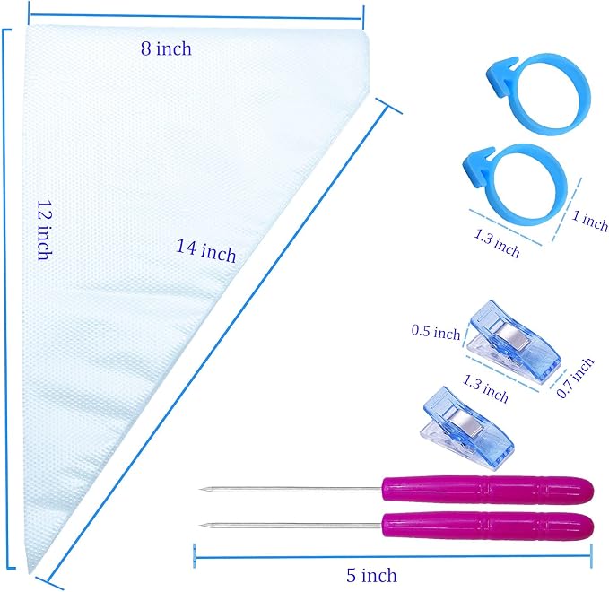 122Pieces Tipless Piping Bags - 100pcs Disposable Piping Pastry Bag for Royal Icing/Cookies Decorating - 10 Pastry Bag Ties,10 Clips &2 Scriber Needle - Best Cookie/Cake Decorating Tools (14 inch)