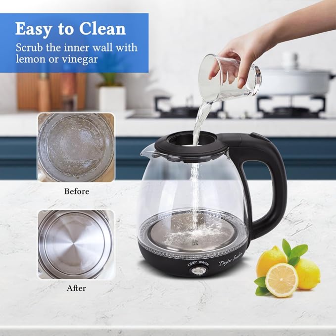 Taylor Swoden Electric Kettle with Tea Infuser, 1L, Black | Keep Warm, LED Light, Auto Shut-Off & Boil Dry Protection, BPA Free