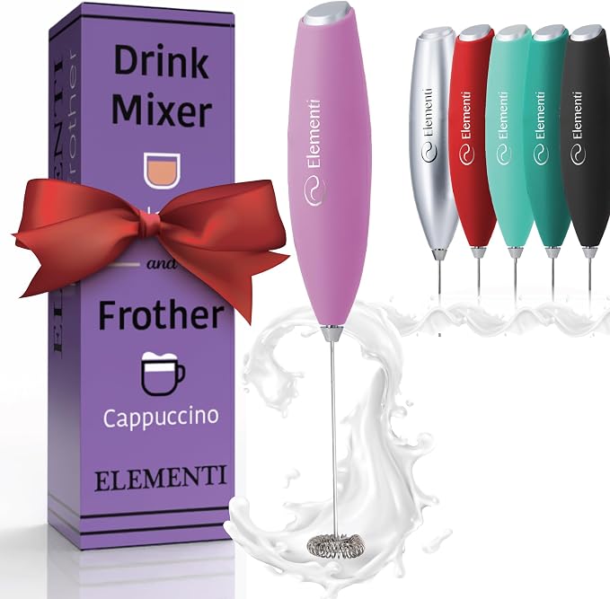 Elementi Drink Mixer Handheld - Electric Stirrer and Powerful Protein Powder Mixer Wand, Easy-to-Use Mini Frother Wand for Quick Delicious Cocktails, Milk Frother and Coffee Stirrers (Pastel Pink)
