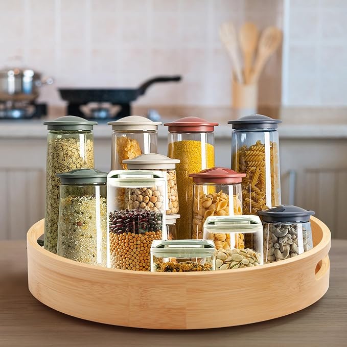 12in Bamboo Lazy Susan Turntable Organizer for Pantry&Cabinet | Spinner Turntable Organizer Tray for Pantry, Storage for Table Top, Kitchen | Swivel Tray for Spice,Jars & Canisters