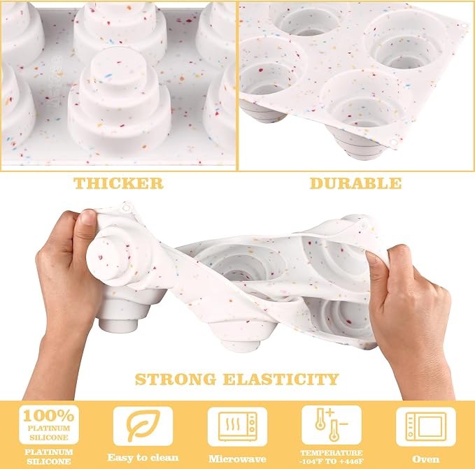 2 Pack 3 Tier Mini Cake Molds, 6 Cavity Silicone Cake Molds for Baking Cake Pop, Cakesicle, Brownie and Mousse (Confetti)