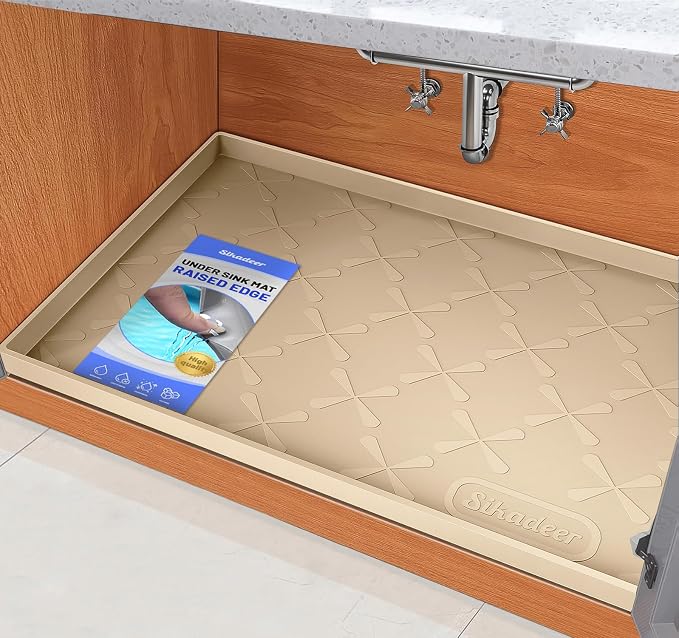 Waterproof Under Sink Mat 22" x 22" Silicone Mat Cabinet Protector | Heavy Duty Kitchen Cabinet Liner, Easy Press Drain, Home Essentials for Pet Feeding, Boots, Bathroom, Organizers & Storage