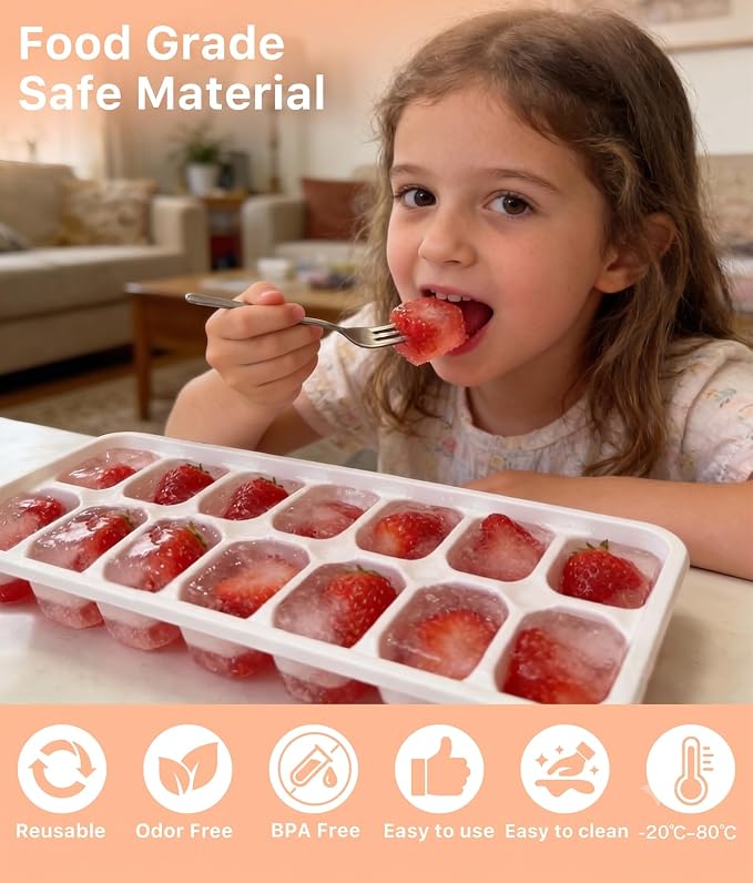 Ice Cube Trays for Freezer with Lids and Storage Bin, 4 Pack | Easy-release BPA-free ice molds with stackable lids, storage bin and dishwasher-safe design for coffee, whiskey and cocktails
