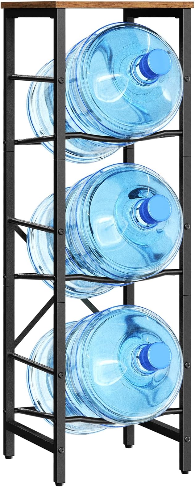HOOBRO Water Jug Rack, Water Bottle Holder, 5 Gallon Water Jug Rack, 3-Tier Water Cooler Storage Rack, Water Dispenser Stand, for Kitchen, Living Room, Office, Rustic Brown and Black BF01ST01