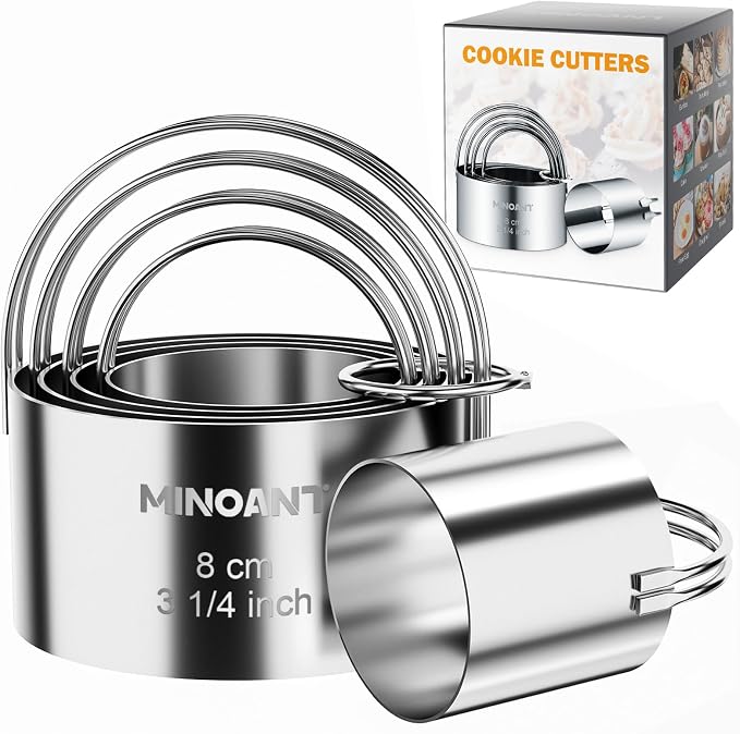 Round Cookie Cutters with Handle,Cookie Biscuit Cutter Set(5 Pieces/Set) | Stainless Steel Circle Cutters Donut Cutter Mold Tool with Ring for Baking, Biscuits, Cakes, Sandwiches