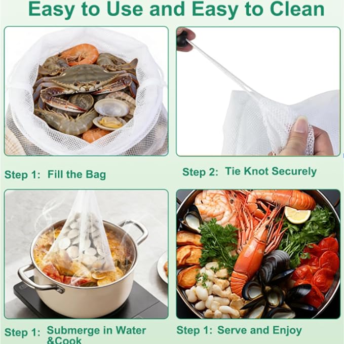 6 large Reusable Seafood Boil Bags, 19x30 Inches Cooking Bags with Drawstring, Food Storage, Sturdy， Easy Clean, Meal Prep, Heat-Resistant for Seafood Boil Party, Family Dinner.