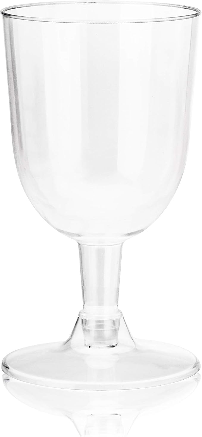 True Set of 20 Disposable Plastic Wine Glasses, Stemmed Clear Plastic Cups for Outdoors, Parties, 6 oz