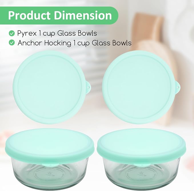 1 Cup Round Silicone Storage Cover Lids Replacement for Anchor Hocking and Pyrex 7202-PC Glass Bowls (Container not Included) (Green) 2 Pack