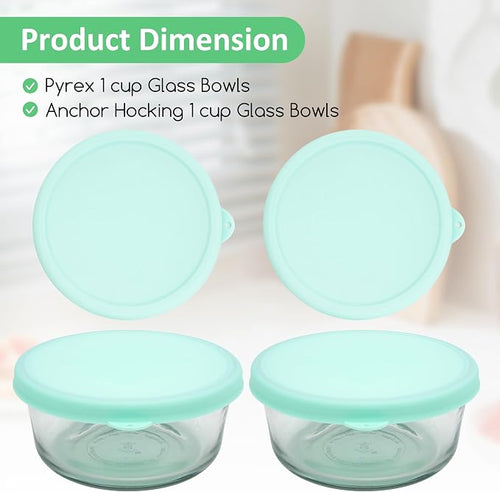 1 Cup Round Silicone Storage Cover Lids Replacement for Anchor Hocking and Pyrex 7202-PC Glass Bowls (Container not Included) (Green) 2 Pack