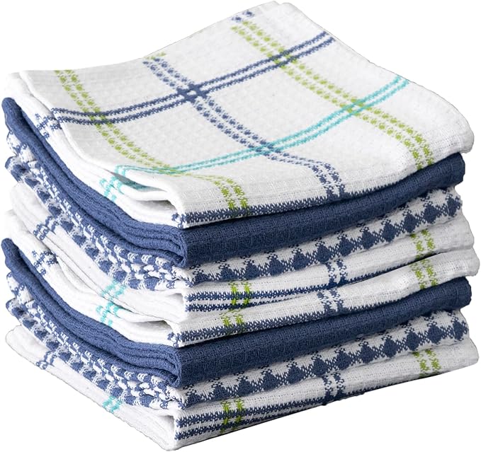 T-Fal Premium Waffle Dish Cloths: Highly Absorbent, Super Soft Long Lasting - 100% Cotton, 12"x13" Towel for Cleaning & Drying, (8-Pack), Cool