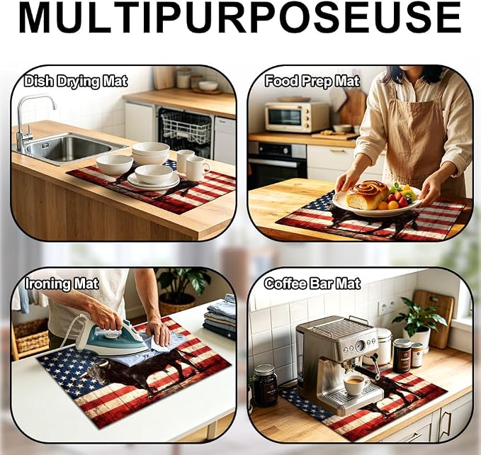 American Flag Black Bull Western Stove Top Cover 28.35x20.47in | American flag black bull western stove top cover 28.35x20.47 in; ranch farmhouse cooktop mat dishwasher safe machine washable