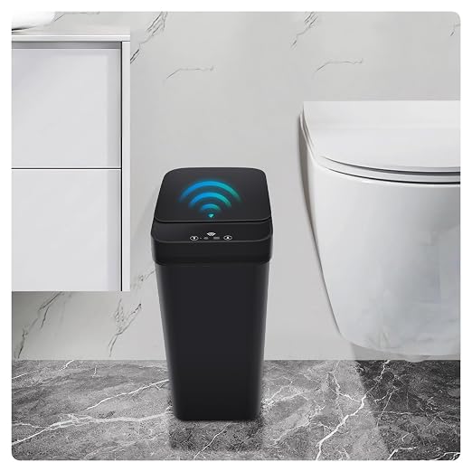 2 Pack Bathroom Trash can,Smart Touchless Trash Can,Automatic Motion Sensor Trash Bin with Lid,2.4 Gallon Garbage Can, Kitchen, Bathroom, Office, Bedroom Trash can (Black+Black)