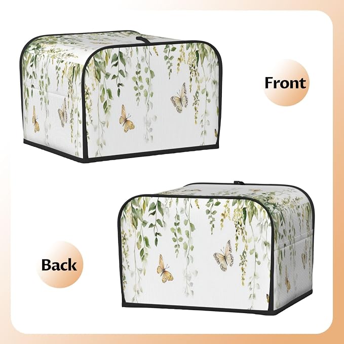4 Slice Toaster Cover Butterfly Watercolor Botanical Leaf Dust Proof Washable Kitchen Appliance Cover with Pocket, Oxford Fabric Countertop Toaster Protector for Standard Toasters Small Appliances