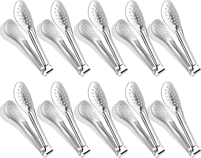 10PCS 5 Inch mini tongs Serving Tongs Small Kitchen Tongs Silver | XEVOM Stainless Steel small Appetizer Tongs Mini Sugar Ice for appetizers toppings