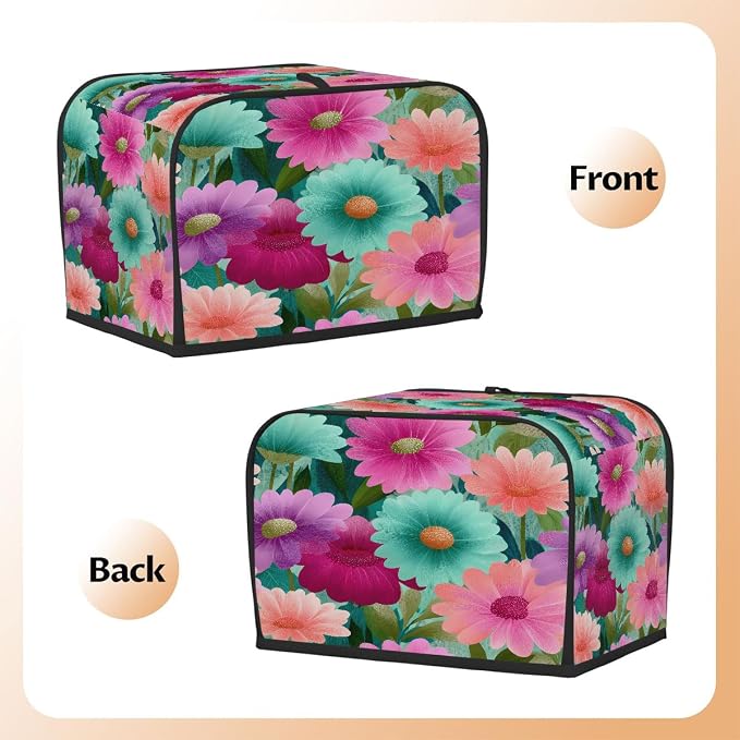 4 Slice Toaster Cover Flower Floral Colorful Toaster Covers Four Slice Wide Slot Waterproof and Dustproof Covers for Wide Slot Toasters and Small Appliances Kitchen Decor Gifts