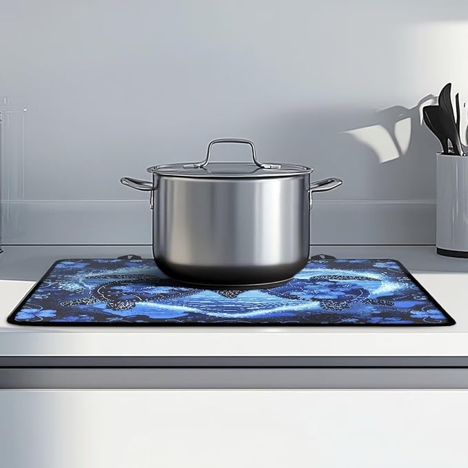 Sea Turtle Hibiscus Flower Print Stove Top Covers for Electric Stove Dish Drying Stovetop Protector Pad Thick Induction Protecting Counter Top Range Covers, 29.18 x 20.96 inch