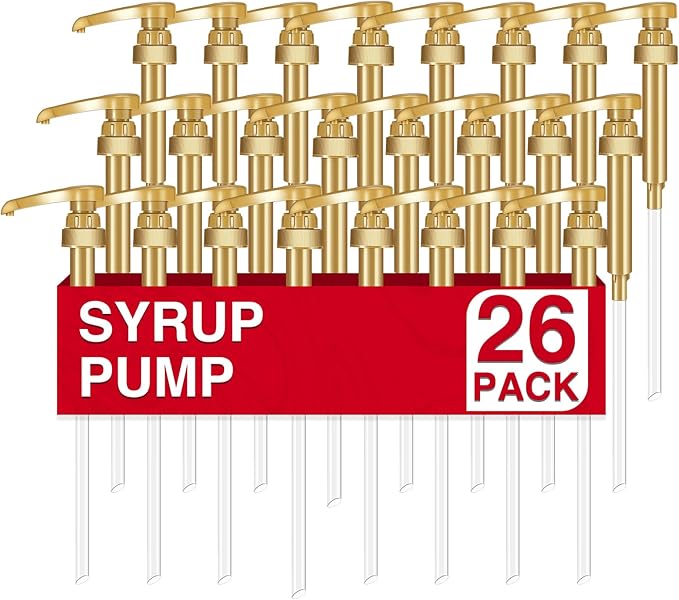 Coffee Syrup Pumps, 26 Pack Gold Syrup Pump | Skinny Syrup Pump for 750ml 25.4oz Syrup Bottle, Syrup Pump Dispenser for Coffee Bar Drinking Mixes,Davinci,Jordans