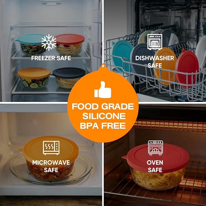 Silicone Lids Replacement for Snapware 7201R 4 Cup Round Glass Storage Containers (Containers Not Included) (Mix - 4 Pack)