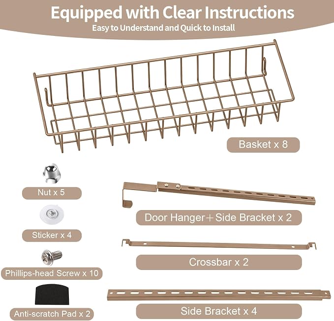ElegantArray 8-Tier Pantry Door Organizer, Brown | Over The Door Pantry Organizer Rack and Storage, Hanging Spice Rack Shelves Door, Home Office Laundry Room Bathroom & Kitchen