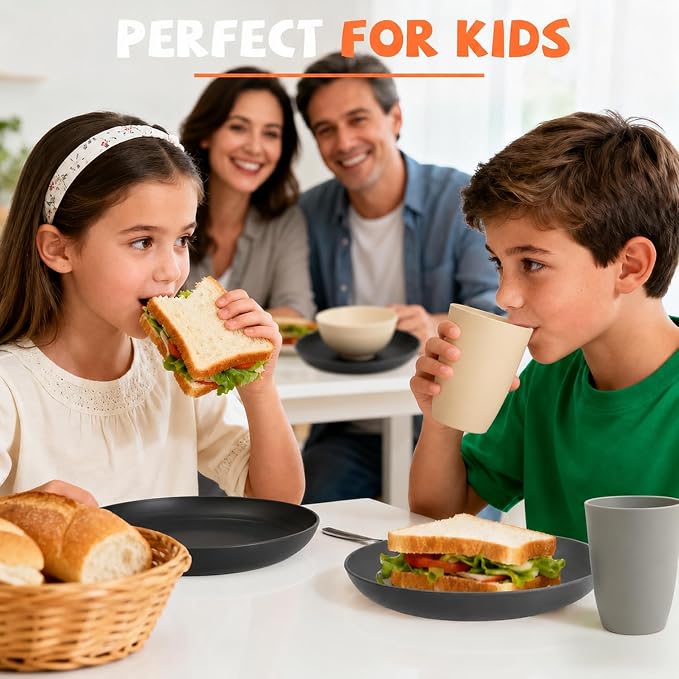 Wheat Straw Dinnerware Sets 20 PCS - Unbreakable Plates and Bowls Set | Plastic Dishes Set for 4, Lightweight Camp Dishes for Outdoor and Family Gatherings.