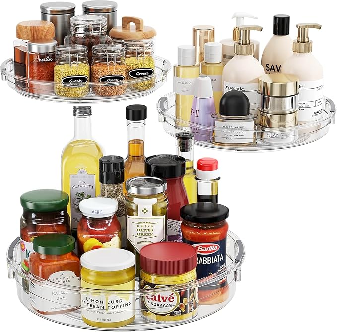 LAMU 3 Pack Lazy Susan Organizer Turntable for Cabinet, 9.25'' 10.6'' 12'' | Pantry Organizers and Storage, Rotating Condiment Organizer Spice Organization, For Kitchen, Table Top, Fridge, Countertop